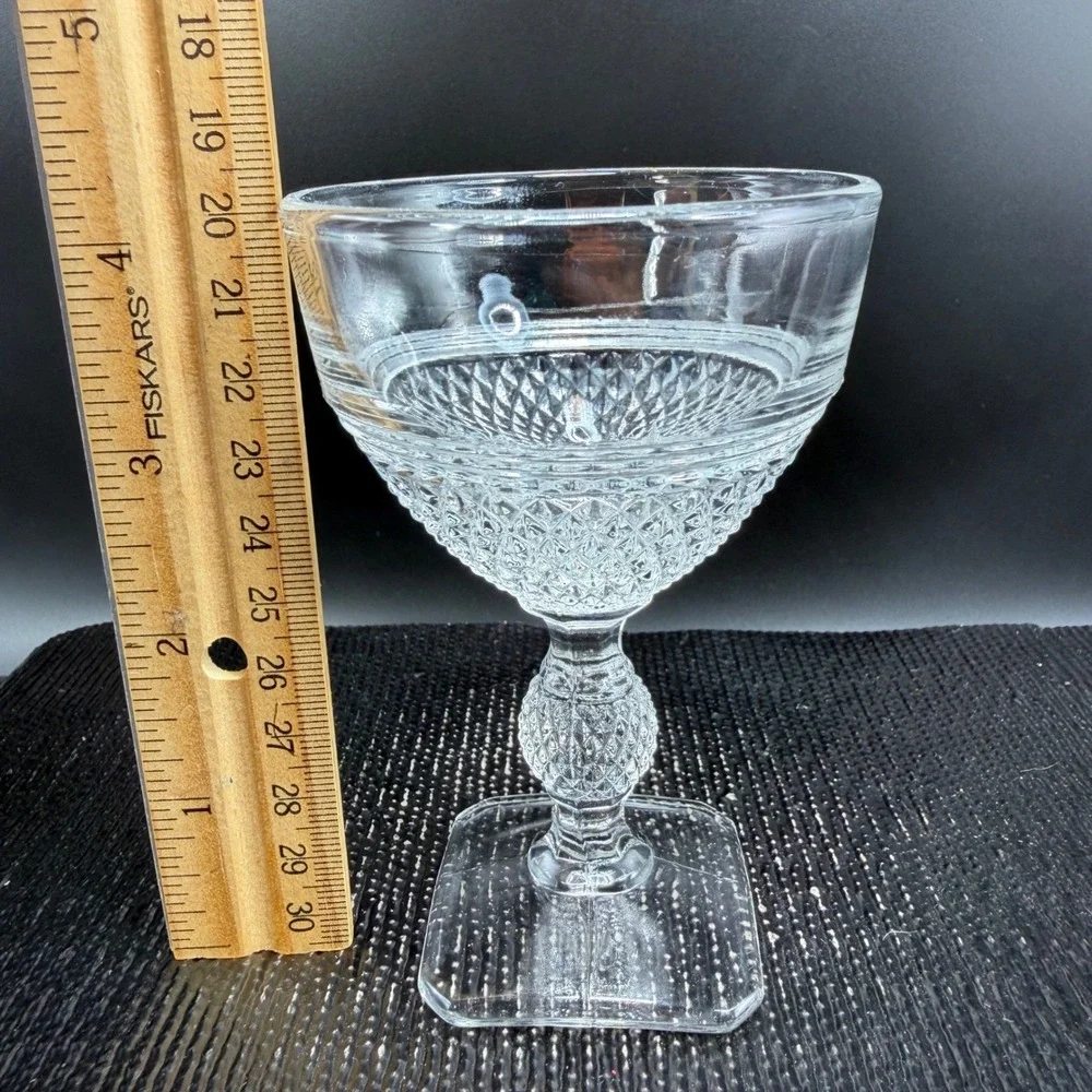 Cambridge‎ MOUNT VERNON Clear Glass Diamond Point Goblets Square Base Set 2 Cups
